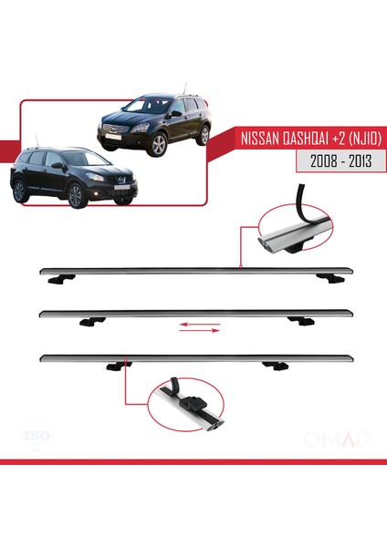Nissan Qashqai +2 (NJ10) 2008-2013 Arası ile Uyumlu Basıc Model Ara Atkı Tavan Barı Gri 3 Adet indirimleri