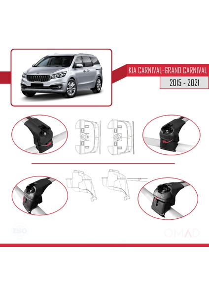 Kia Carnival / Grand Carnival (Yp) 2015-2021 Arası ile Uyumlu Ace-2 Ara Atkı Tavan Barı Gri fırsatları