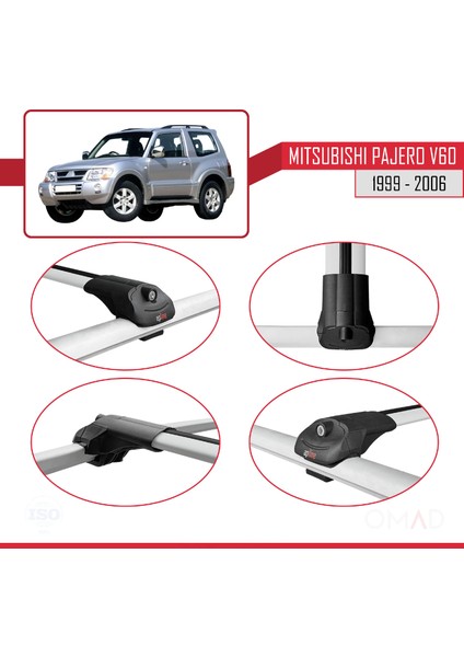 Mitsubishi Pajero (V60) 3 Kapı 1999-2006 Arası ile Uyumlu Ace-1 Ara Atkı Tavan Barı Gri 3 Adet Bar fırsatları