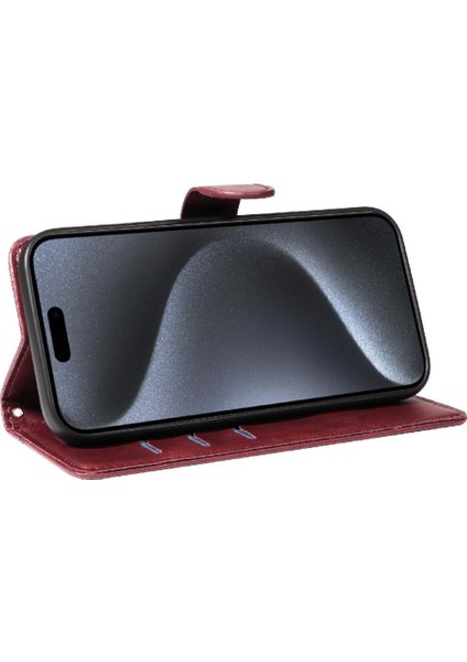 Kredi Kartı Yuvası ile IPhone 15 Pro Için Filp Durumda Preslenmiş Pu Deri Telefon (Yurt Dışından)