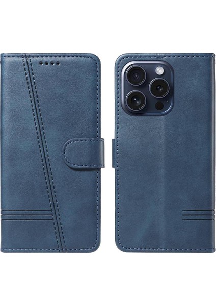 Kredi Kartı Yuvası ile IPhone 15 Pro Için Filp Durumda Preslenmiş Pu Deri Telefon (Yurt Dışından)