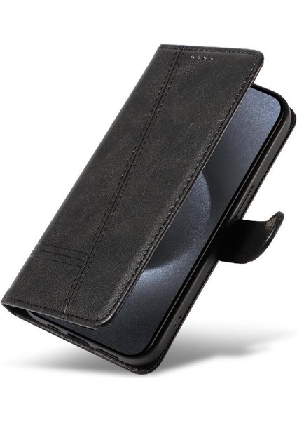 Kredi Kartı Yuvası ile IPhone 15 Pro Için Filp Durumda Preslenmiş Pu Deri Telefon (Yurt Dışından)
