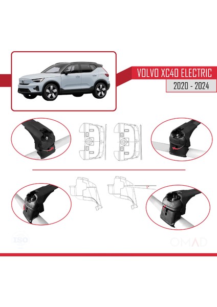 Volvo XC40 (Elektrikli) 2020 ve Sonrası ile Uyumlu Ace-2 Ara Atkı Tavan Barı Siyah