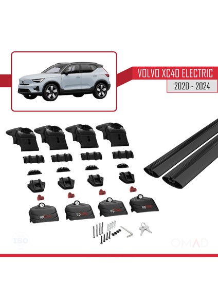 Volvo XC40 (Elektrikli) 2020 ve Sonrası ile Uyumlu Ace-2 Ara Atkı Tavan Barı Siyah