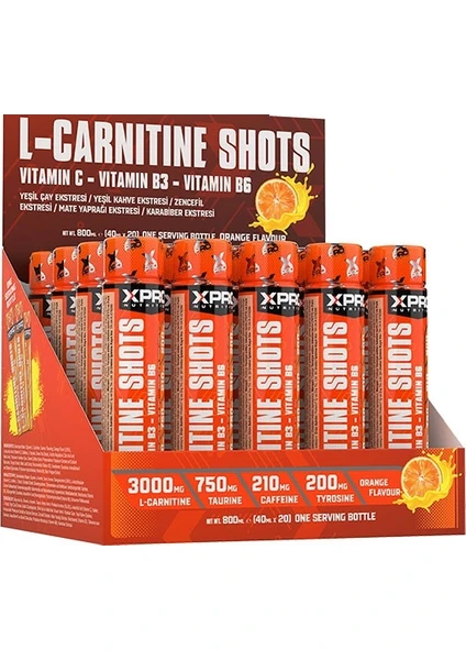 Xpro Nutrition Xpro L-Carnitine Shot 3000MG 40ML x 20 Adet - Portakal