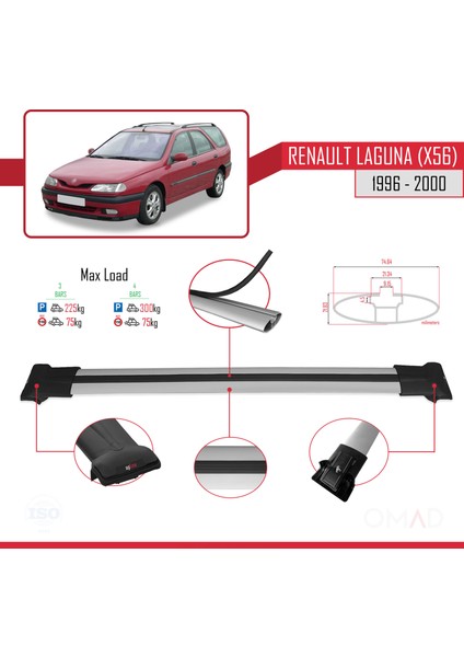 Renault Laguna (X56) Sw 1996-2000 Arası ile Uyumlu Fly Model Ara Atkı Tavan Barı Gri 3 Adet modelleri