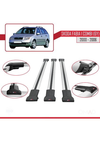 Skoda Fabia 1 Combi (6y) 2000-2006 Arası ile Uyumlu Fly Model Ara Atkı Tavan Barı Gri 3 Adet fırsatları