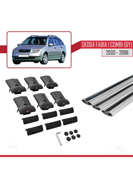 Skoda Fabia 1 Combi (6y) 2000-2006 Arası ile Uyumlu Fly Model Ara Atkı Tavan Barı Gri 3 Adet indirimleri