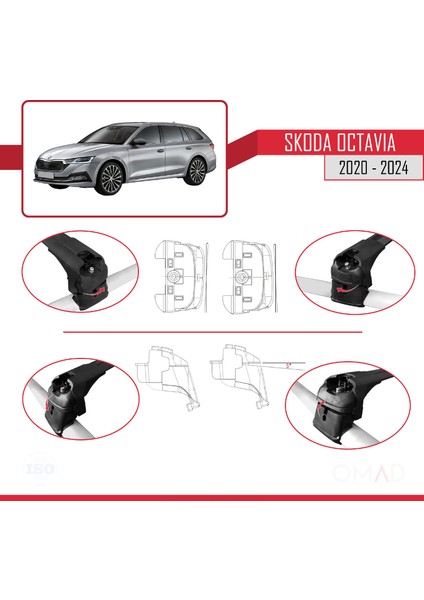 Skoda Octavia (Nx) 2020 ve Sonrası ile Uyumlu Ace-2 Ara Atkı Tavan Barı Siyah