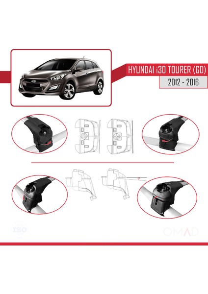 Hyundai I30 Tourer (Gd) 2012-2016 Arası ile Uyumlu Ace-2 Ara Atkı Tavan Barı Gri fırsatları