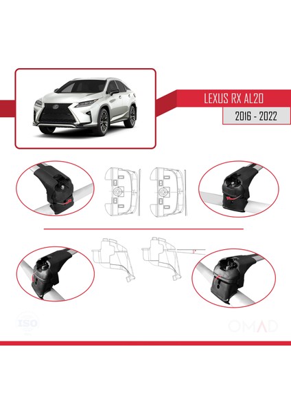 Lexus Rx (AL20) 2016-2022 Arası ile Uyumlu Ace-2 Ara Atkı Tavan Barı Gri