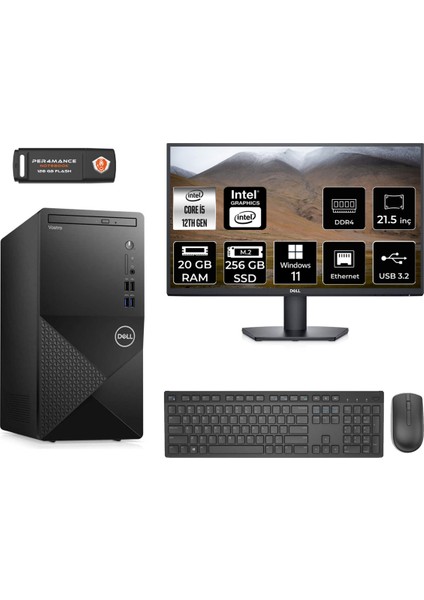 Vostro 3910MT Intel Core I5 12400 20GB 256GB SSD 21.5" Fhd Monitör W11H N7519VDT3910 & Masaüstü Bilgisayar & Per4 USB Bellek N7519VDT3910MNT366