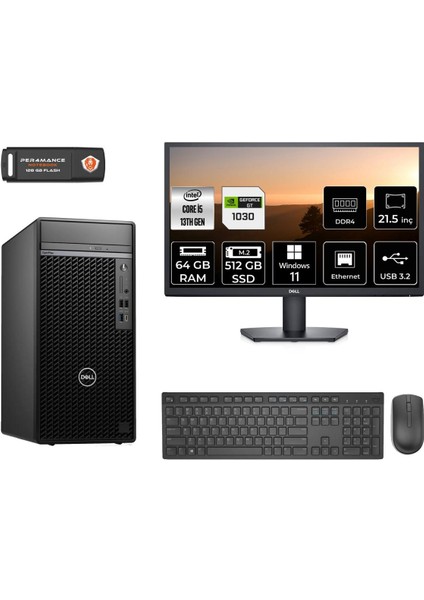 Optiplex 7010MT Intel Core I5 13500 64GB 512GB SSD GT1030/4GB 21.5" Fhd Monitör W11H N010O7010MTU Masaüstü Bilgisayar & Per4 USB Bellek N010O7010MTUMNT3397