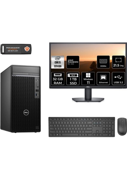 Optiplex 7010MT Intel Core I5 13500 32GB 1tb SSD RX550/4GB 21.5" Fhd Monitör W11P N010O7010MTU Masaüstü Bilgisayar & Per4 USB Bellek N010O7010MTUMNT1428