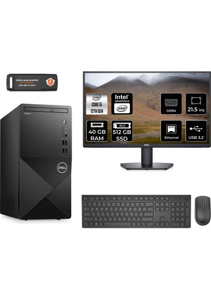 Vostro 3910MT Intel Core I5 12400 40GB 512GB SSD 21.5" Fhd Monitör Fdos N7519VDT3910 & Masaüstü Bilgisayar & Per4 USB Bellek N7519VDT3910MNT337