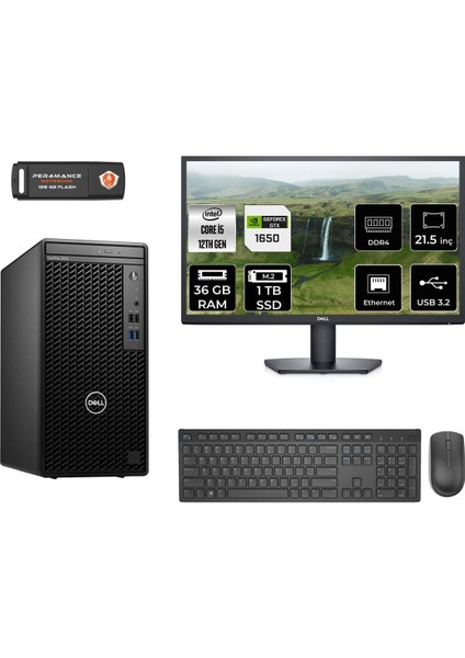 Optiplex 3000MT Intel Core I5 12500 36GB 1tb SSD GTX1650/4GB 21.5" Fhd Monitör Fdos N010O3000MTAC Masaüstü Bilgisayar & Per4 USB Bellek N010O3000MTACMNT4333
