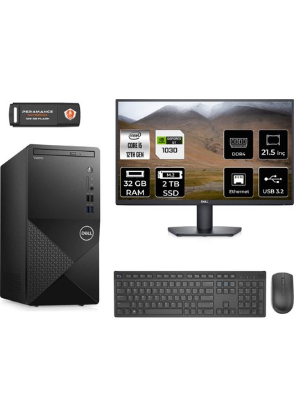 Vostro 3910MT Intel Core I5 12400 32GB 2tb SSD GT1030/4GB 21.5" Fhd Monitör Fdos N7519VDT3910 & Masaüstü Bilgisayar & Per4 USB Bellek N7519VDT3910MNT3329
