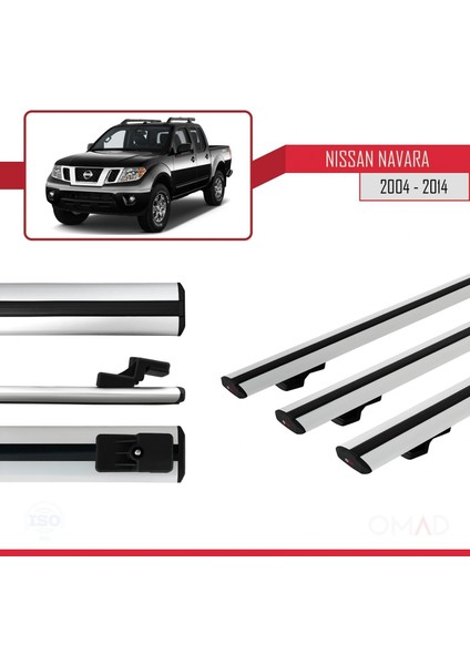 Nissan Navara 2004-2014 Arası ile Uyumlu Basıc Model Ara Atkı Tavan Barı Gri 3 Adet