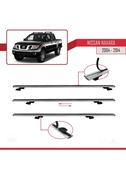 Nissan Navara 2004-2014 Arası ile Uyumlu Basıc Model Ara Atkı Tavan Barı Gri 3 Adet