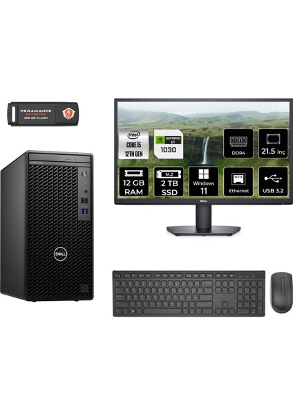 Optiplex 3000MT Intel Core I5 12500 12GB 2tb SSD GT1030/4GB 21.5" Fhd Monitör W11H N010O3000MTAC Masaüstü Bilgisayar & Per4 USB Bellek N010O3000MTACMNT3359