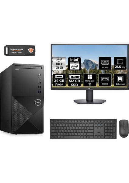 Vostro 3020 Intel Core I5 13400 24GB 512GB SSD 21.5" Fhd Monitör W11H N2046VDT3020MTU Masaüstü Bilgisayar & Per4 USB Bellek N2046VDT3020MTUMNT372