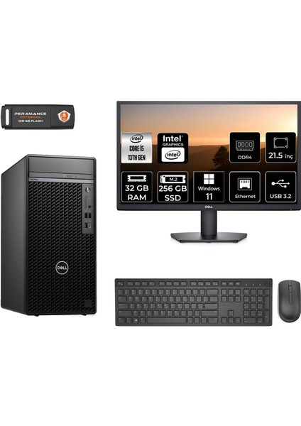 Optiplex 7010MT Intel Core I5 13500 32GB 256GB SSD 21.5" Fhd Monitör W11P N010O7010MTU Masaüstü Bilgisayar & Per4 USB Bellek N010O7010MTUMNT426