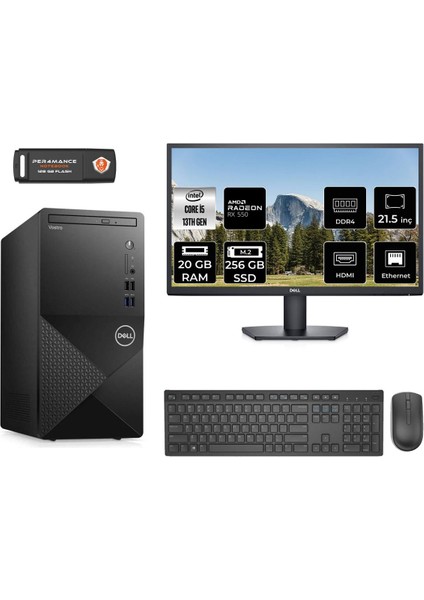 Vostro 3020 Intel Core I5 13400 20GB 256GB SSD RX550/4GB 21.5" Fhd Monitör Fdos N2054VDT3020MTU Masaüstü Bilgisayar & Per4 USB Bellek N2054VDT3020MTUMNT1316