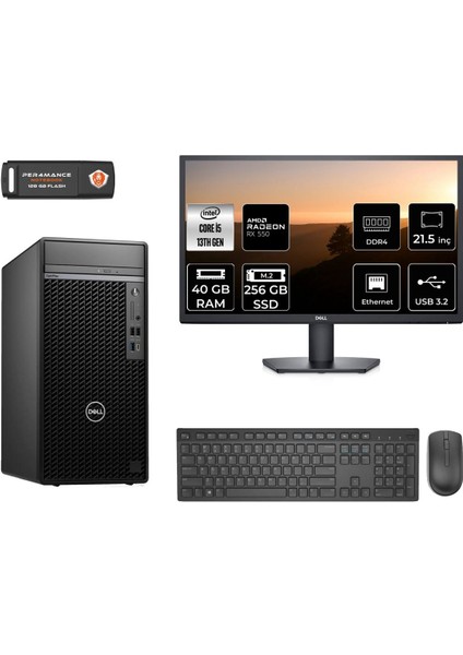 Optiplex 7010MT Intel Core I5 13500 40GB 256GB SSD RX550/4GB 21.5" Fhd Monitör Fdos N010O7010MTU Masaüstü Bilgisayar & Per4 USB Bellek N010O7010MTUMNT1336