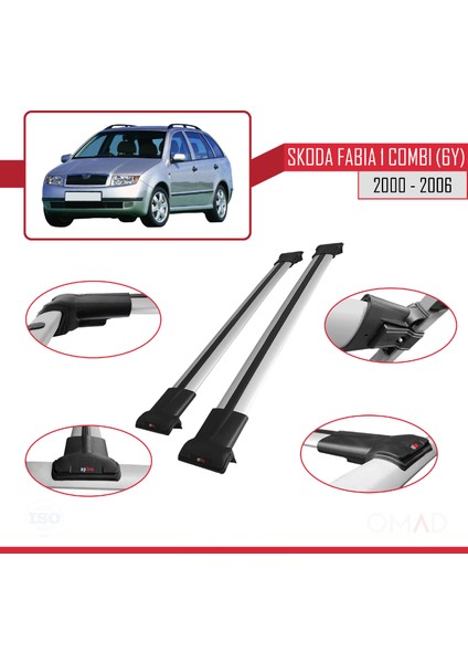 Skoda Fabia 1 Combi (6y) 2000-2006 Arası ile Uyumlu Fly Model Ara Atkı Tavan Barı Gri 2 Adet