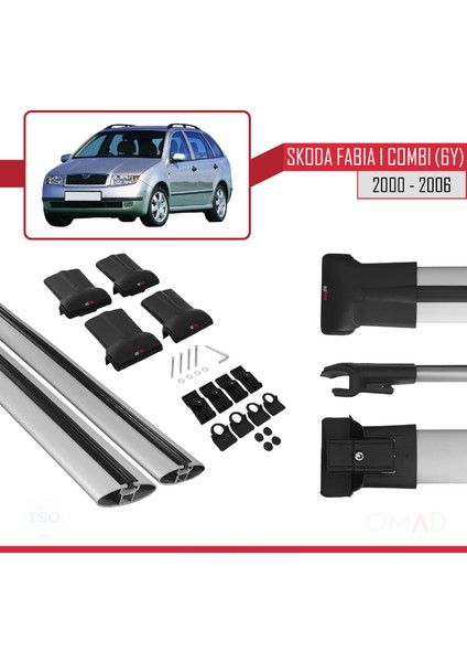Skoda Fabia 1 Combi (6y) 2000-2006 Arası ile Uyumlu Fly Model Ara Atkı Tavan Barı Gri 2 Adet