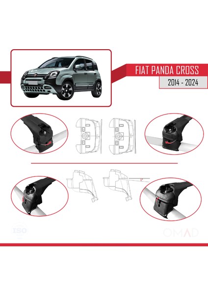 Fiat Panda Cross 2014 ve Sonrası ile Uyumlu Ace-2 Ara Atkı Tavan Barı Siyah