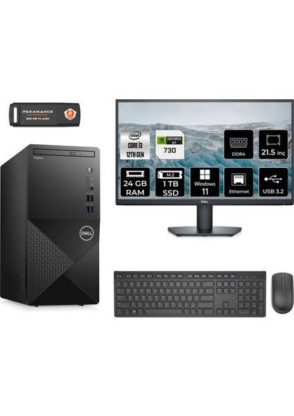 Vostro 3910MT Intel Core I3 12100 24GB 1tb SSD GT730/4GB 21.5" Fhd Monitör W11H N3563VDT3910 Masaüstü Bilgisayar & Per4 USB Bellek N3563VDT3910MNT2373