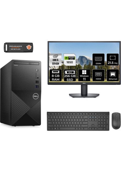 Vostro 3020 Intel Core I5 13400 8gb 256GB SSD GTX1650/4GB 21.5" Fhd Monitör W11P N2050VDT3020MTU Masaüstü Bilgisayar & Per4 USB Bellek N2050VDT3020MTUMNT4401