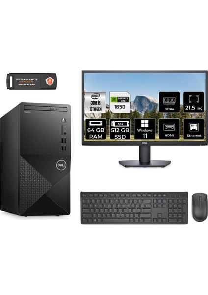 Vostro 3020 Intel Core I5 13400 64GB 512GB SSD GTX1650/4GB 21.5" Fhd Monitör W11H N2054VDT3020MTU Masaüstü Bilgisayar & Per4 USB Bellek N2054VDT3020MTUMNT4397