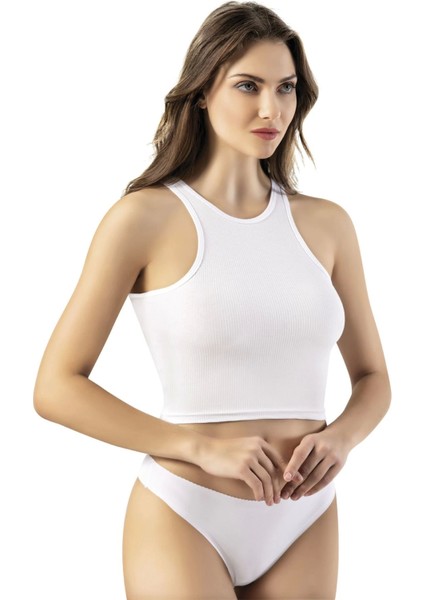 Kadın Geniş Askı Kaşkorse Crop - 6431