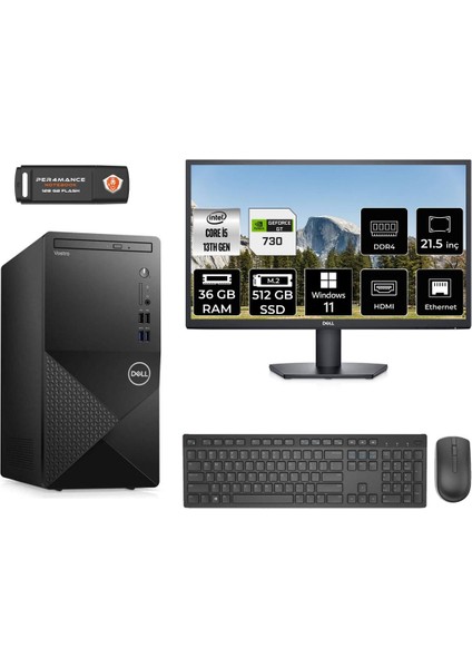 Vostro 3020 Intel Core I5 13400 36GB 512GB SSD GT730/4GB 21.5" Fhd Monitör W11P N2050VDT3020MTU Masaüstü Bilgisayar & Per4 USB Bellek N2050VDT3020MTUMNT2432