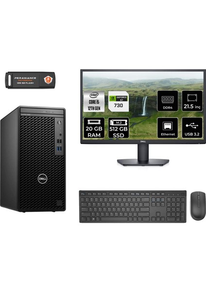Optiplex 3000MT Intel Core I5 12500 20GB 512GB SSD GT730/4GB 21.5" Fhd Monitör Fdos N010O3000MTAC Masaüstü Bilgisayar & Per4 USB Bellek N010O3000MTACMNT2317