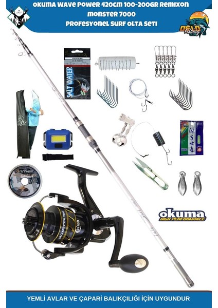 Wave Power 420CM 100-200GR Remixon Monster 7000 Profesyonel Surf Olta Seti