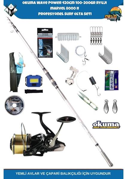 Wave Power 420CM 100-200GR Ryuji Marvel 8000 Iı Profesyonel Surf Olta Seti