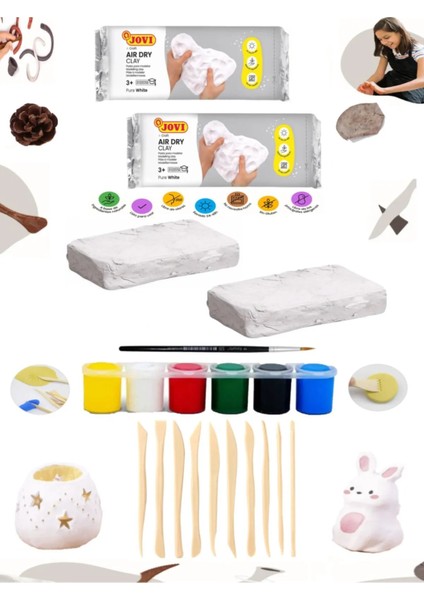 Jovi Seramik Hamuru Beyaz 2X500 gr 10 Parça Kil Heykel Araçları Plastik Seramik Aracı Set