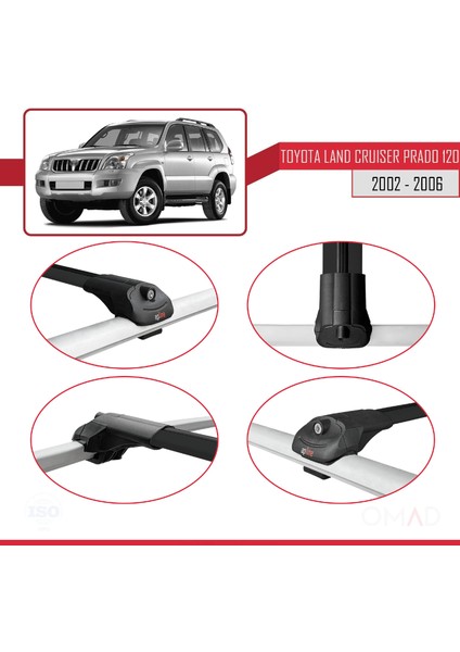 Toyota Land Cruiser Prado (J120) 2002-2006 Arası ile Uyumlu Ace-1 Ara Atkı Tavan Barı Siyah fırsatları