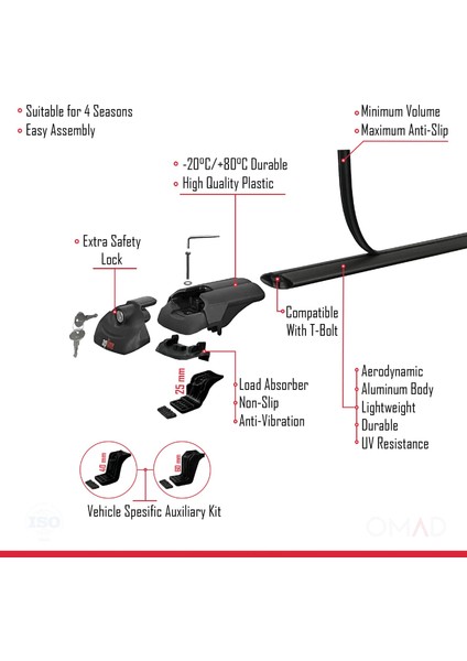 Toyota Land Cruiser Prado (J120) 2002-2006 Arası ile Uyumlu Ace-1 Ara Atkı Tavan Barı Siyah indirimleri