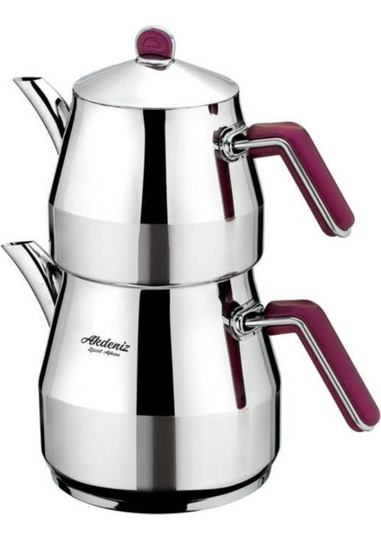 Elmas Serisi Bakalit Orta Boy Çelik Çaydanlık Takımı Şiraz Gümüş