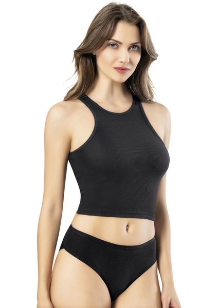 Kadın Geniş Askı Kaşkorse Crop - 6431