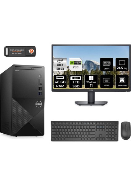 Vostro 3020 Intel Core I5 13400 48GB 1tb SSD GT730/4GB 21.5" Fhd Monitör W11P N2050VDT3020MTU Masaüstü Bilgisayar & Per4 USB Bellek N2050VDT3020MTUMNT2443
