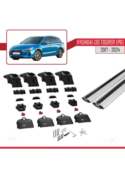 Hyundai I30 Tourer (Pd) 2017 ve Sonrası ile Uyumlu Ace-2 Ara Atkı Tavan Barı Gri