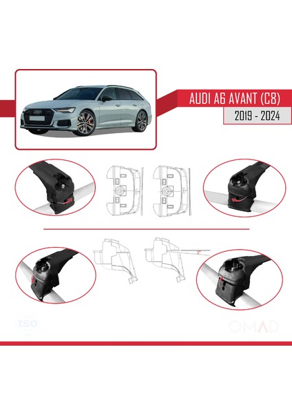 Audi A6 Avant (C8) 2019 ve Sonrası ile Uyumlu Ace-2 Ara Atkı Tavan Barı Siyah