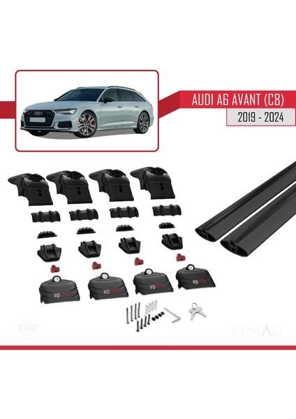 Audi A6 Avant (C8) 2019 ve Sonrası ile Uyumlu Ace-2 Ara Atkı Tavan Barı Siyah