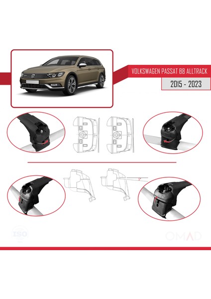 Volkswagen Passat Alltrack (B8) 2015-2023 Arası ile Uyumlu Ace-2 Ara Atkı Tavan Barı Siyah