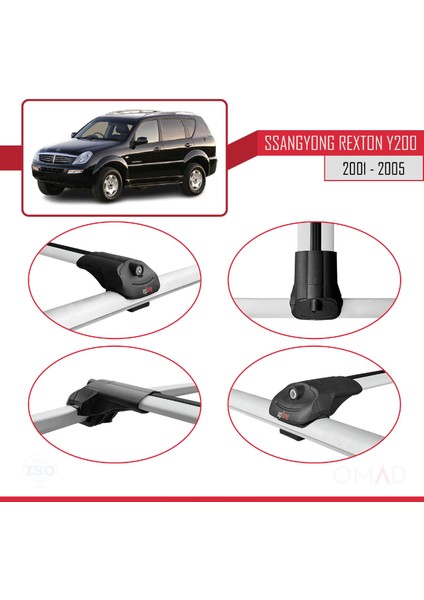 Ssangyong Rexton Y200 2001-2005 Arası ile Uyumlu Ace-1 Ara Atkı Tavan Barı Gri